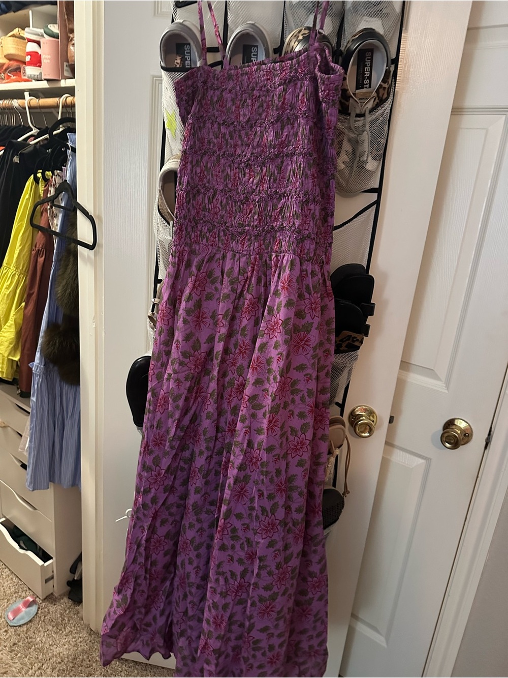 J. Crew Purple Floral Smocked Maxi Dress